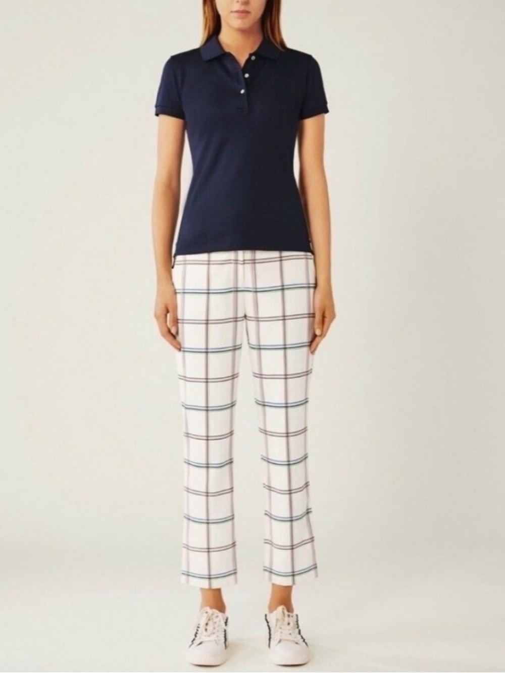 Tory Sport White Plaid Cropped Straight-Leg Pants